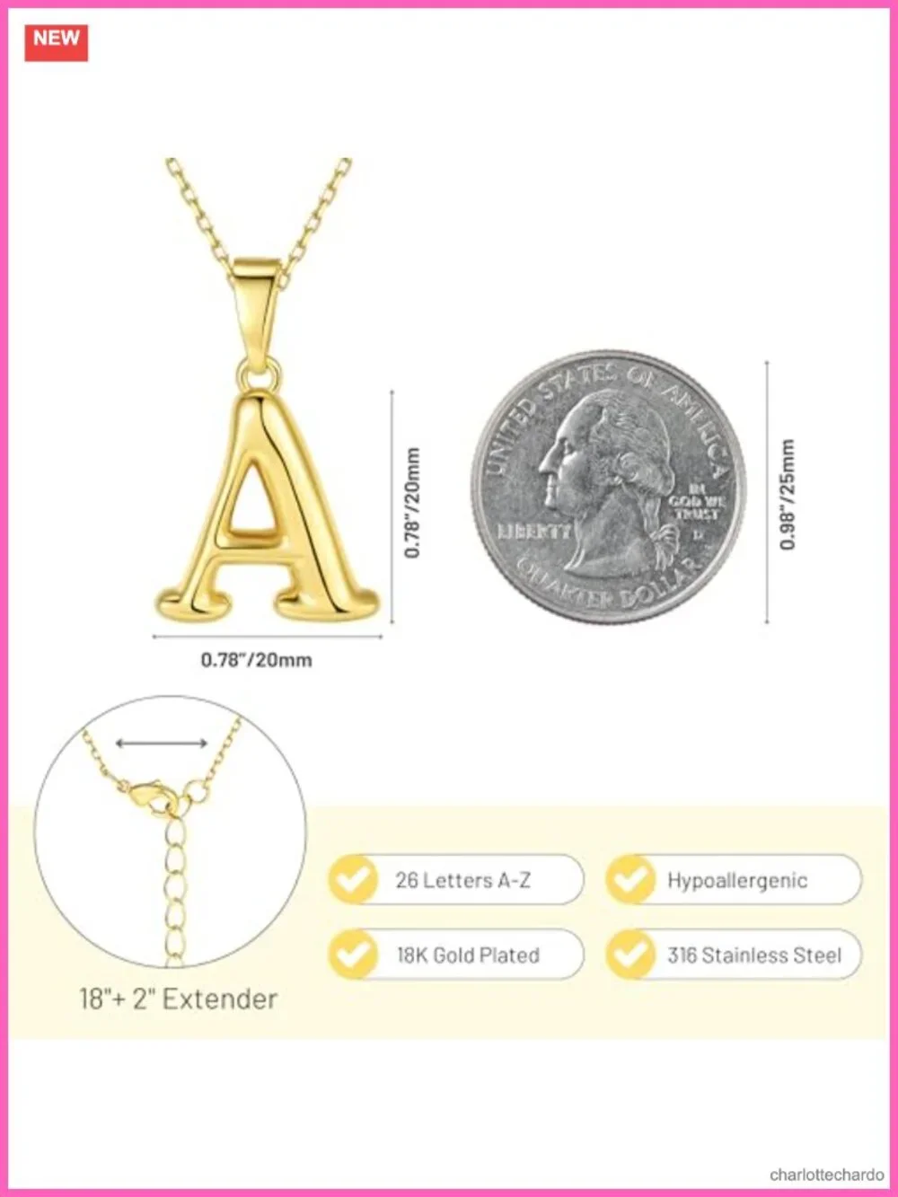 Gold Plated Bubble Letter Initial Necklace Pendant for Women Mom Gift